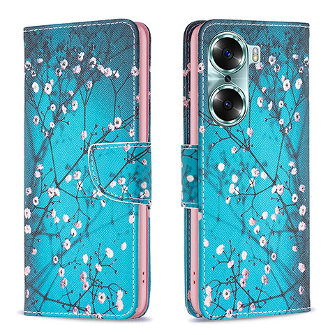 Coque Portefeuille Motif Fantaisie Livre Cuir Etui Clapet B01F pour Huawei Honor 60 5G Cyan