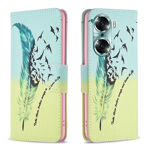 Coque Portefeuille Motif Fantaisie Livre Cuir Etui Clapet B01F pour Huawei Honor 60 5G Pastel Vert