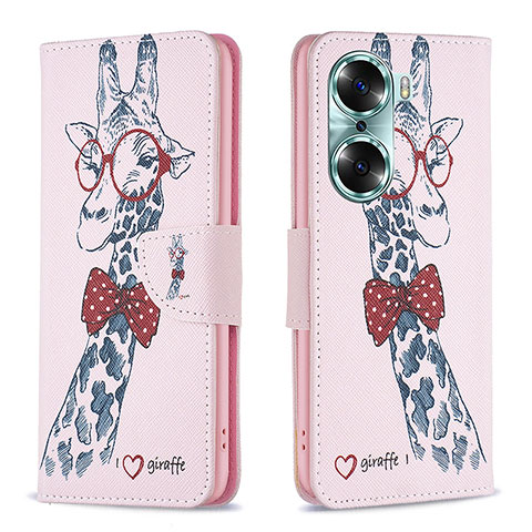 Coque Portefeuille Motif Fantaisie Livre Cuir Etui Clapet B01F pour Huawei Honor 60 5G Rose