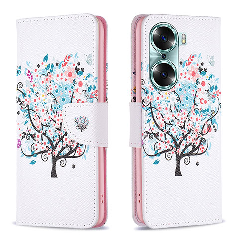 Coque Portefeuille Motif Fantaisie Livre Cuir Etui Clapet B01F pour Huawei Honor 60 Pro 5G Blanc