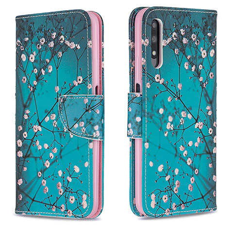 Coque Portefeuille Motif Fantaisie Livre Cuir Etui Clapet B01F pour Huawei Honor 9X Cyan