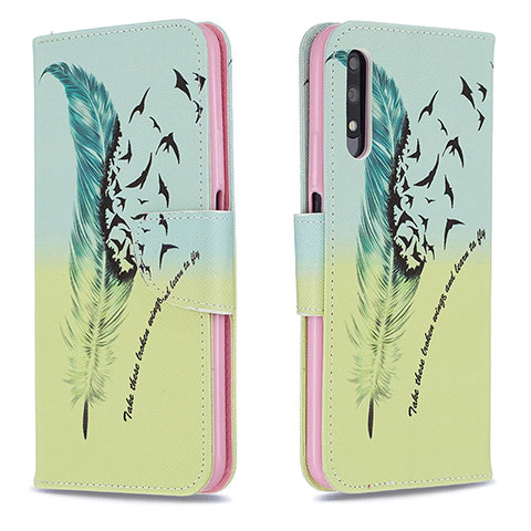 Coque Portefeuille Motif Fantaisie Livre Cuir Etui Clapet B01F pour Huawei Honor 9X Pastel Vert