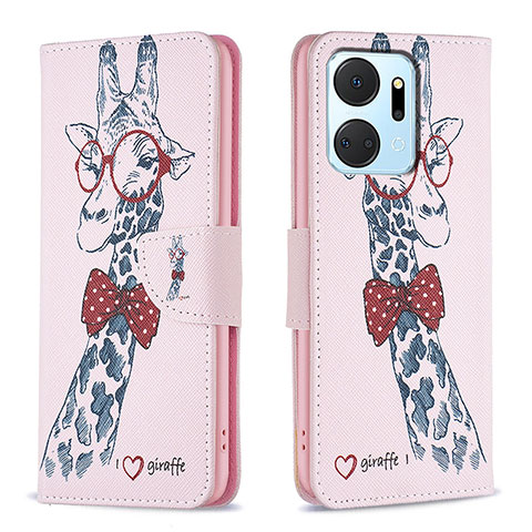 Coque Portefeuille Motif Fantaisie Livre Cuir Etui Clapet B01F pour Huawei Honor X7a Rose