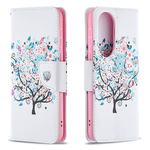 Coque Portefeuille Motif Fantaisie Livre Cuir Etui Clapet B01F pour Huawei P50 Blanc