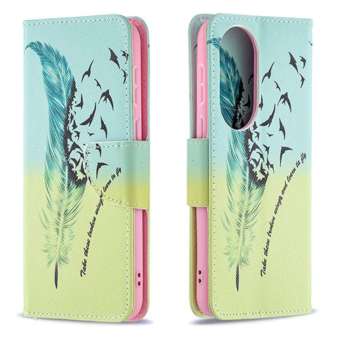 Coque Portefeuille Motif Fantaisie Livre Cuir Etui Clapet B01F pour Huawei P50 Pro Pastel Vert