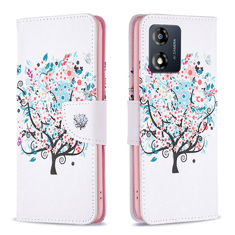 Coque Portefeuille Motif Fantaisie Livre Cuir Etui Clapet B01F pour Motorola Moto E13 Blanc