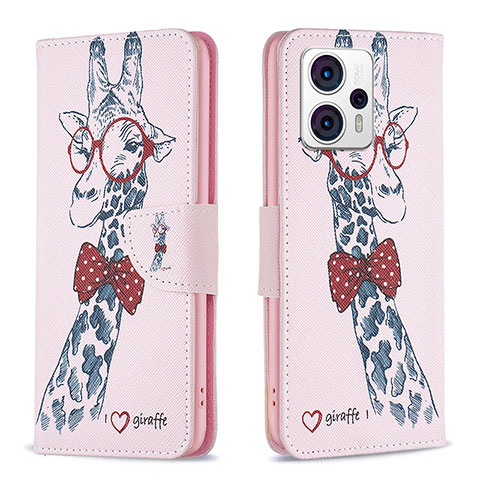 Coque Portefeuille Motif Fantaisie Livre Cuir Etui Clapet B01F pour Motorola Moto G23 Rose