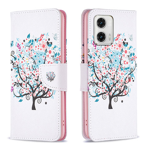 Coque Portefeuille Motif Fantaisie Livre Cuir Etui Clapet B01F pour Motorola Moto G73 5G Blanc