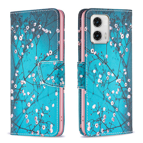 Coque Portefeuille Motif Fantaisie Livre Cuir Etui Clapet B01F pour Motorola Moto G73 5G Cyan