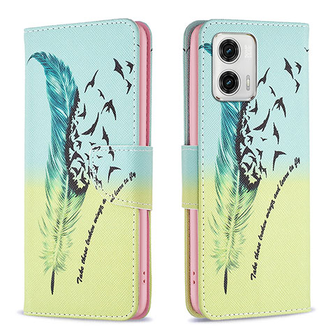 Coque Portefeuille Motif Fantaisie Livre Cuir Etui Clapet B01F pour Motorola Moto G73 5G Pastel Vert