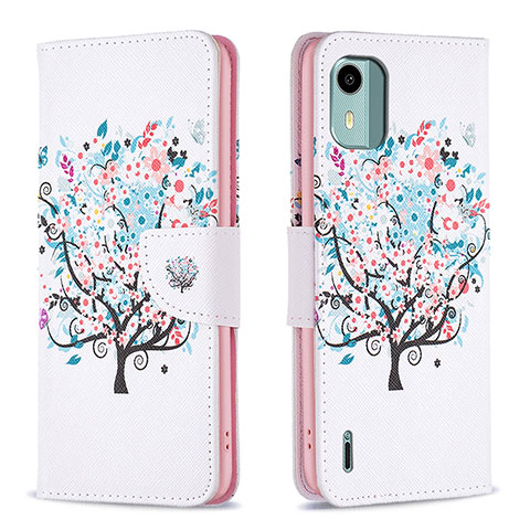 Coque Portefeuille Motif Fantaisie Livre Cuir Etui Clapet B01F pour Nokia C12 Blanc