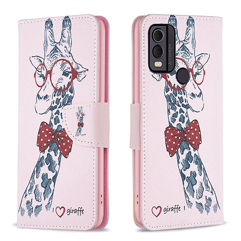 Coque Portefeuille Motif Fantaisie Livre Cuir Etui Clapet B01F pour Nokia C22 Rose