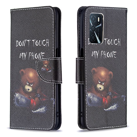 Coque Portefeuille Motif Fantaisie Livre Cuir Etui Clapet B01F pour Oppo A16 Gris Fonce