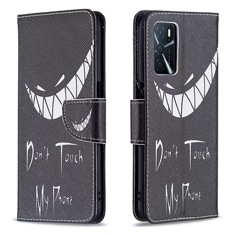 Coque Portefeuille Motif Fantaisie Livre Cuir Etui Clapet B01F pour Oppo A16s Noir