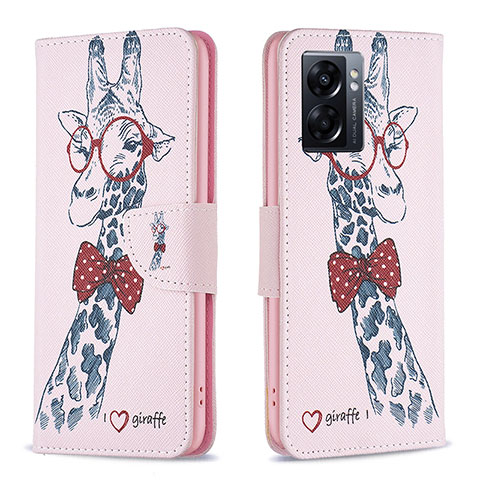 Coque Portefeuille Motif Fantaisie Livre Cuir Etui Clapet B01F pour Oppo A56S 5G Rose