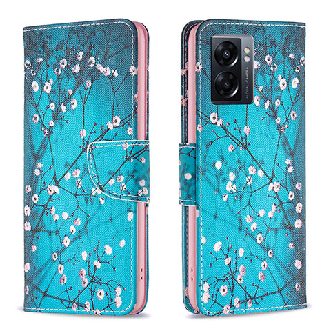 Coque Portefeuille Motif Fantaisie Livre Cuir Etui Clapet B01F pour Oppo A77 5G Cyan