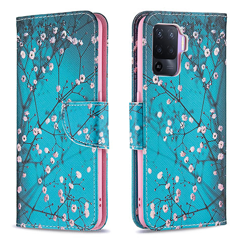 Coque Portefeuille Motif Fantaisie Livre Cuir Etui Clapet B01F pour Oppo A94 4G Cyan