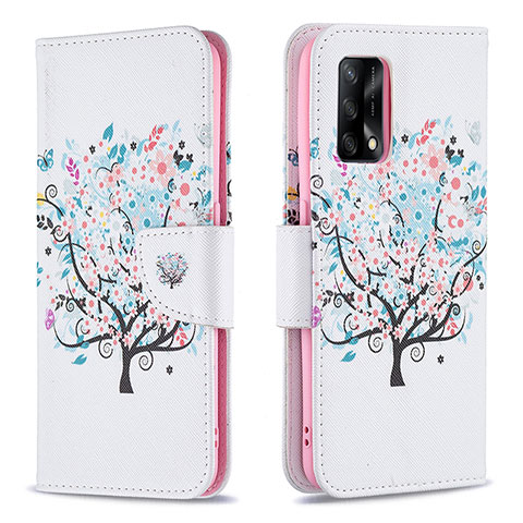 Coque Portefeuille Motif Fantaisie Livre Cuir Etui Clapet B01F pour Oppo A95 4G Blanc