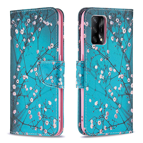 Coque Portefeuille Motif Fantaisie Livre Cuir Etui Clapet B01F pour Oppo A95 4G Cyan