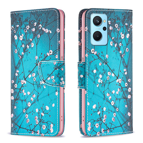 Coque Portefeuille Motif Fantaisie Livre Cuir Etui Clapet B01F pour Oppo A96 4G Cyan