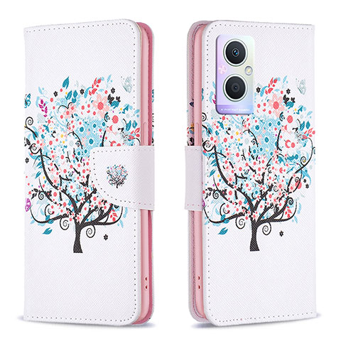 Coque Portefeuille Motif Fantaisie Livre Cuir Etui Clapet B01F pour Oppo A96 5G Blanc