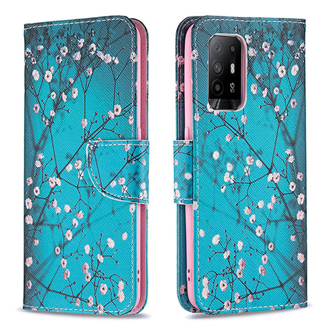 Coque Portefeuille Motif Fantaisie Livre Cuir Etui Clapet B01F pour Oppo F19 Pro+ Plus 5G Cyan