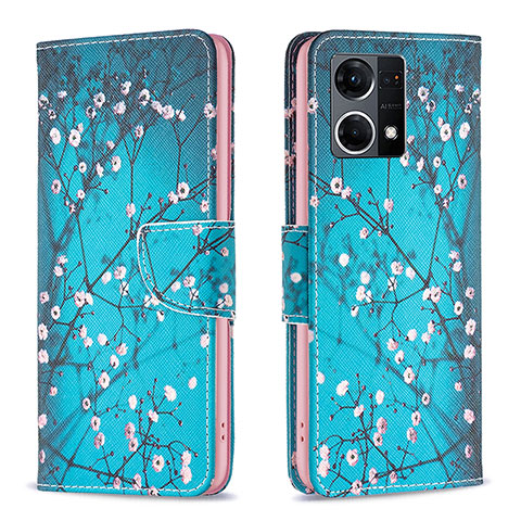 Coque Portefeuille Motif Fantaisie Livre Cuir Etui Clapet B01F pour Oppo F21 Pro 4G Cyan