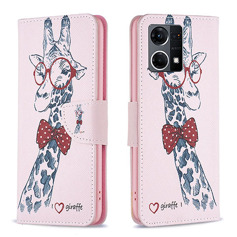 Coque Portefeuille Motif Fantaisie Livre Cuir Etui Clapet B01F pour Oppo F21 Pro 4G Rose