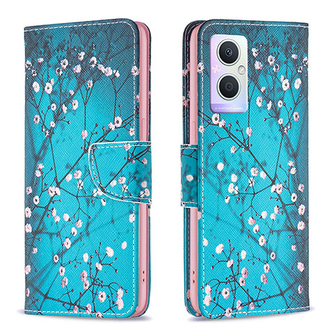 Coque Portefeuille Motif Fantaisie Livre Cuir Etui Clapet B01F pour Oppo F21 Pro 5G Cyan