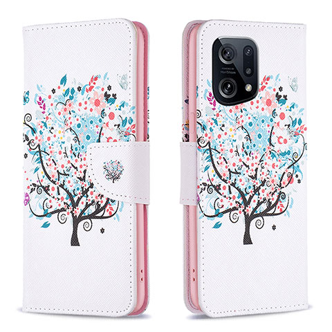 Coque Portefeuille Motif Fantaisie Livre Cuir Etui Clapet B01F pour Oppo Find X5 5G Blanc