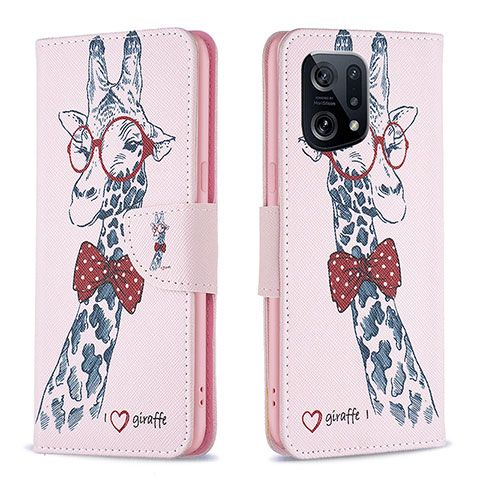 Coque Portefeuille Motif Fantaisie Livre Cuir Etui Clapet B01F pour Oppo Find X5 5G Rose