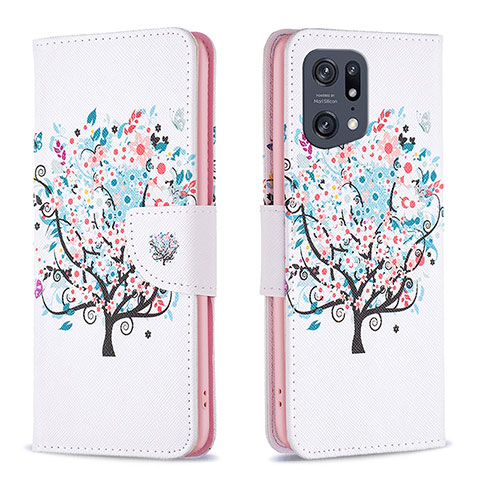 Coque Portefeuille Motif Fantaisie Livre Cuir Etui Clapet B01F pour Oppo Find X5 Pro 5G Blanc