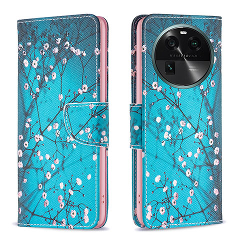 Coque Portefeuille Motif Fantaisie Livre Cuir Etui Clapet B01F pour Oppo Find X6 5G Cyan