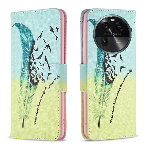 Coque Portefeuille Motif Fantaisie Livre Cuir Etui Clapet B01F pour Oppo Find X6 Pro 5G Pastel Vert