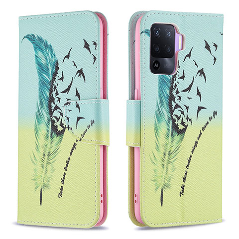 Coque Portefeuille Motif Fantaisie Livre Cuir Etui Clapet B01F pour Oppo Reno5 F Pastel Vert