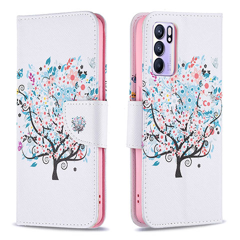 Coque Portefeuille Motif Fantaisie Livre Cuir Etui Clapet B01F pour Oppo Reno6 5G Blanc