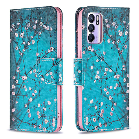 Coque Portefeuille Motif Fantaisie Livre Cuir Etui Clapet B01F pour Oppo Reno6 5G Cyan