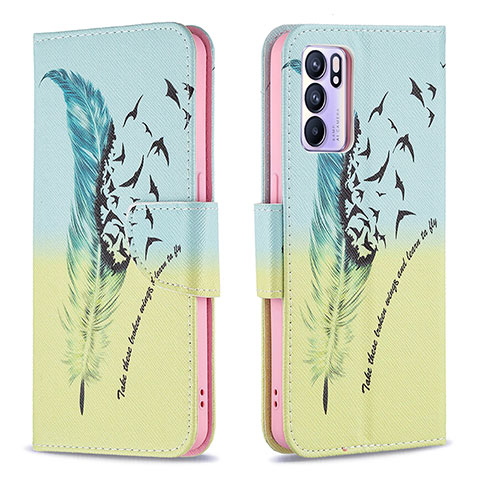 Coque Portefeuille Motif Fantaisie Livre Cuir Etui Clapet B01F pour Oppo Reno6 5G Pastel Vert