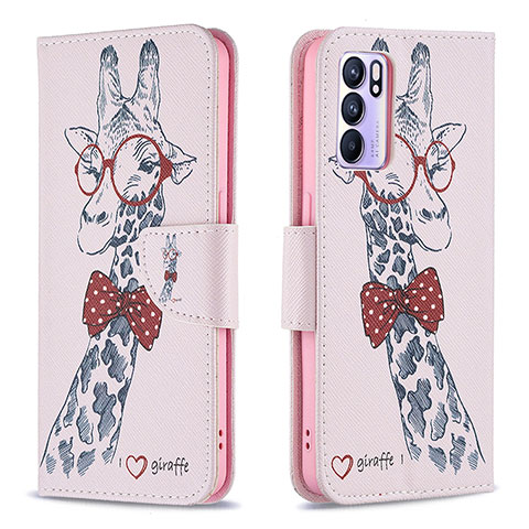 Coque Portefeuille Motif Fantaisie Livre Cuir Etui Clapet B01F pour Oppo Reno6 5G Rose