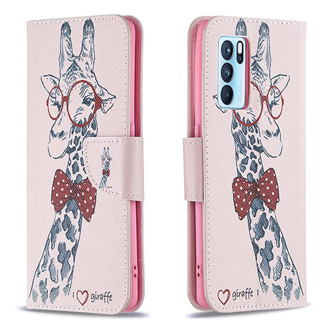 Coque Portefeuille Motif Fantaisie Livre Cuir Etui Clapet B01F pour Oppo Reno6 Pro 5G India Rose