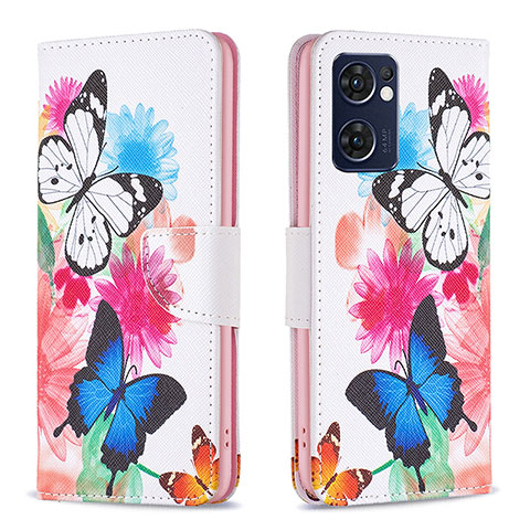 Coque Portefeuille Motif Fantaisie Livre Cuir Etui Clapet B01F pour Oppo Reno7 5G Colorful