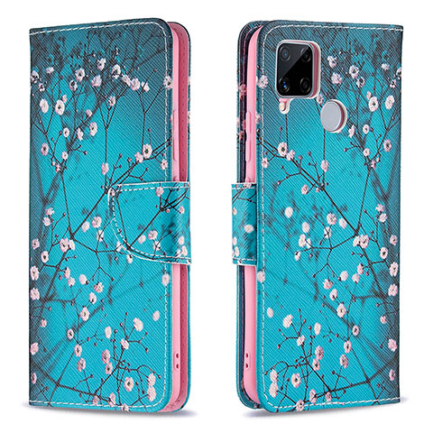 Coque Portefeuille Motif Fantaisie Livre Cuir Etui Clapet B01F pour Realme 7i RMX2193 Cyan