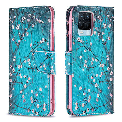 Coque Portefeuille Motif Fantaisie Livre Cuir Etui Clapet B01F pour Realme 8 4G Cyan