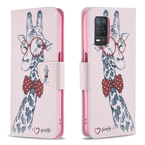 Coque Portefeuille Motif Fantaisie Livre Cuir Etui Clapet B01F pour Realme 8 5G Rose