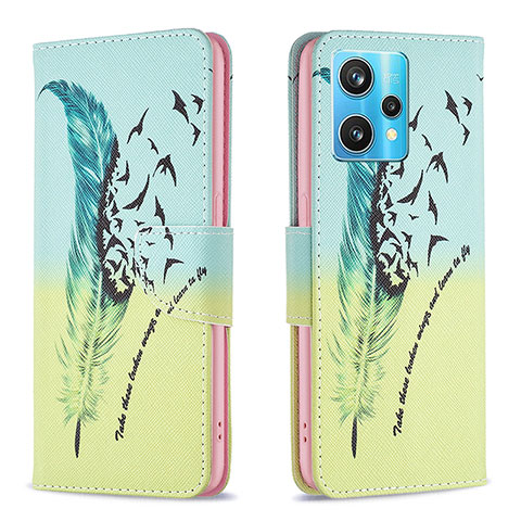 Coque Portefeuille Motif Fantaisie Livre Cuir Etui Clapet B01F pour Realme 9 4G Pastel Vert