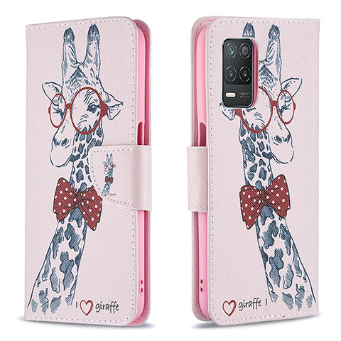 Coque Portefeuille Motif Fantaisie Livre Cuir Etui Clapet B01F pour Realme 9 5G India Rose