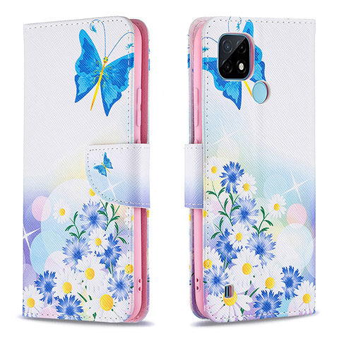 Coque Portefeuille Motif Fantaisie Livre Cuir Etui Clapet B01F pour Realme C21 Bleu