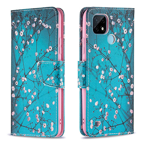 Coque Portefeuille Motif Fantaisie Livre Cuir Etui Clapet B01F pour Realme C21 Cyan