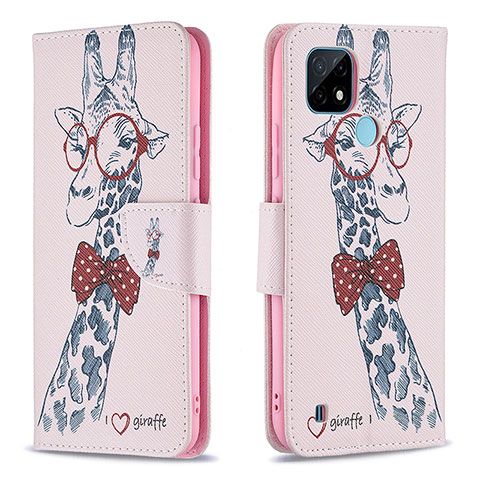 Coque Portefeuille Motif Fantaisie Livre Cuir Etui Clapet B01F pour Realme C21 Rose