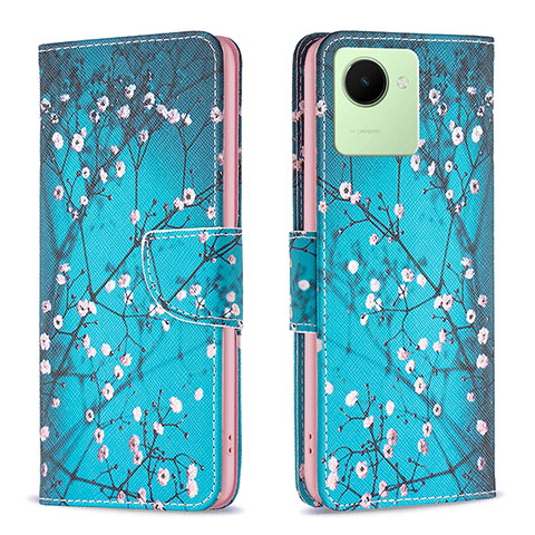 Coque Portefeuille Motif Fantaisie Livre Cuir Etui Clapet B01F pour Realme C30s Cyan